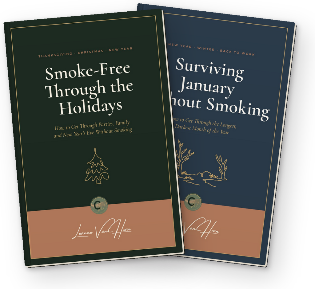 The paperbacks Smoke-Free Through the Holidays and Surviving January Without Smoking by Leanne Van Horn.